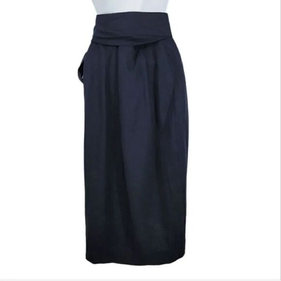 NEW Whit Silk and Linen Blend Tulip Wrap Midi Skirt in Navy Blue Size 4 - Picture 5 of 11